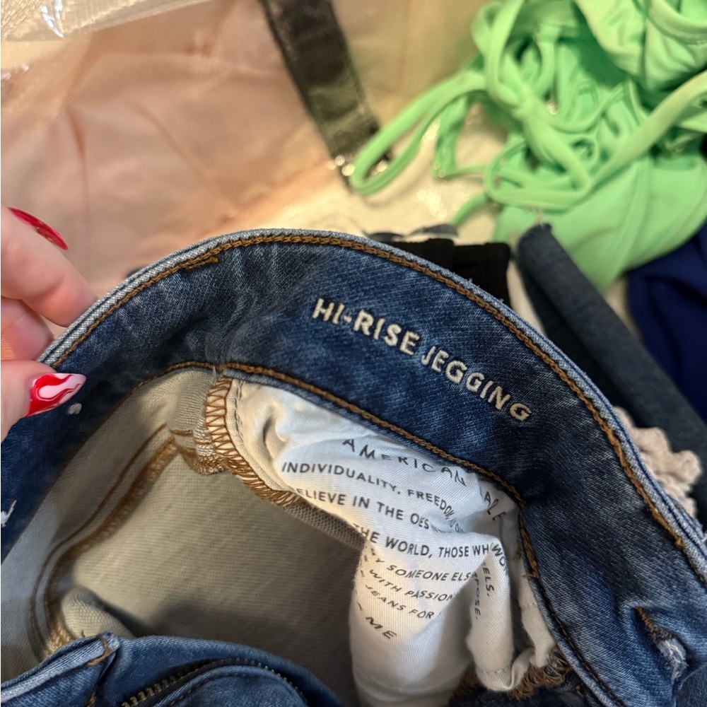 American Eagle Outfitters Ripped Dark Blue Skinny Jeans Jeggings - Picture 9 of 9